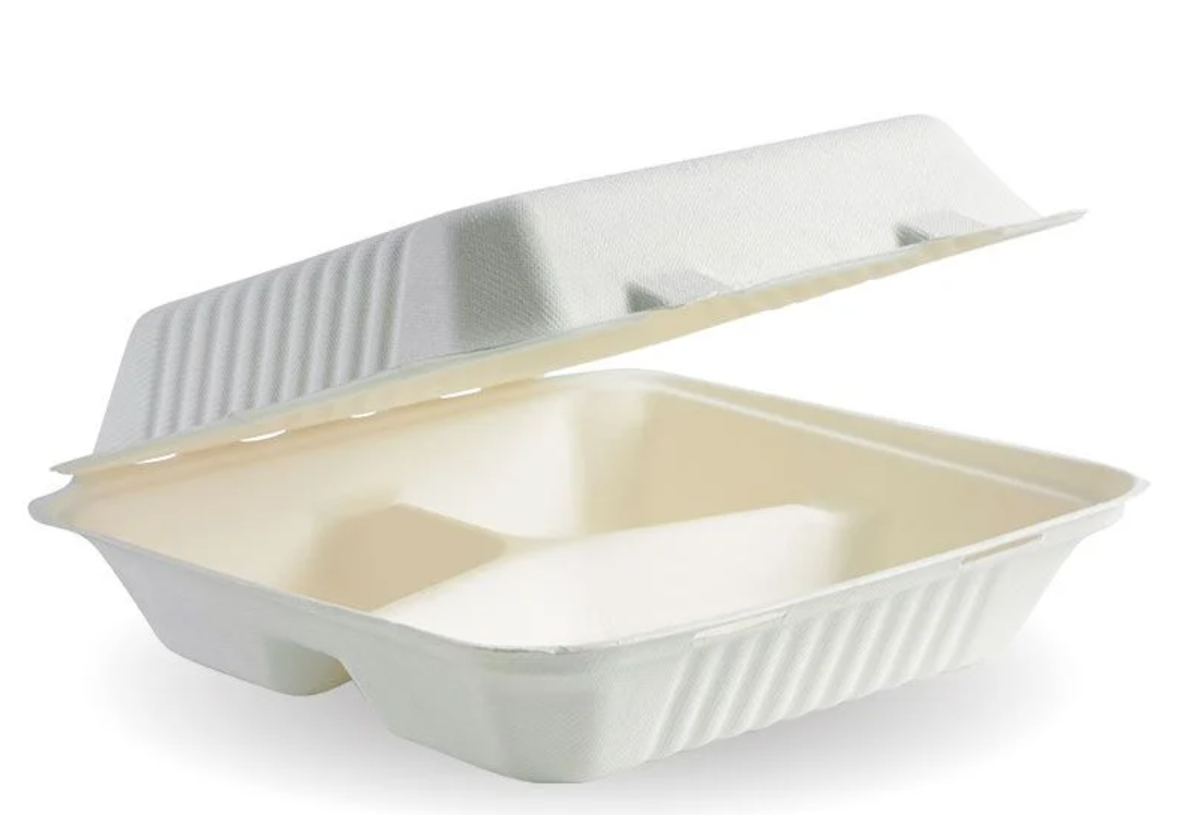 3-compartment sugarcane bagasse takeaway box
